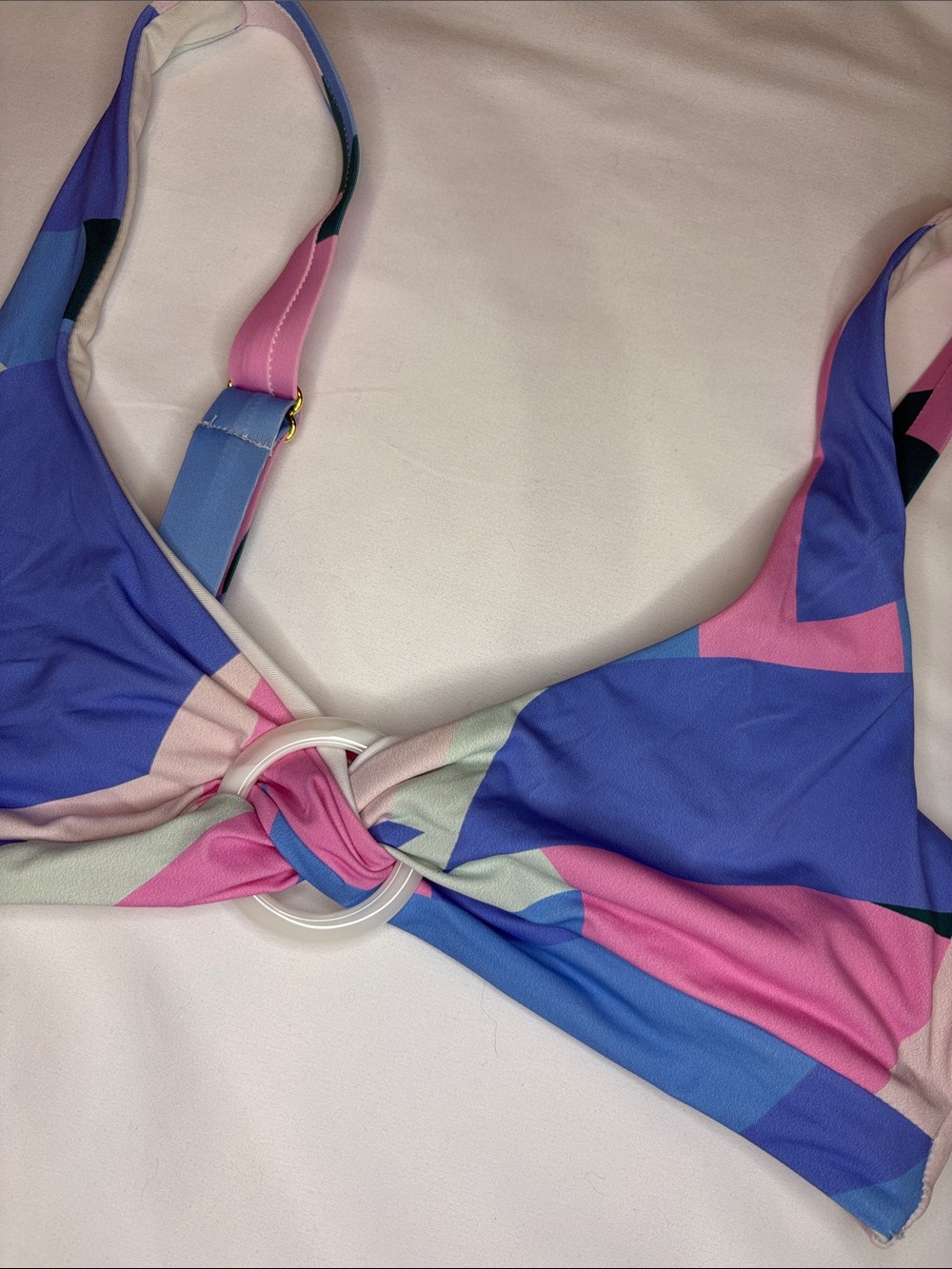 Beachfront Bliss Pink Multi Abstract Print Bikini Top Red Dress Boutique Small